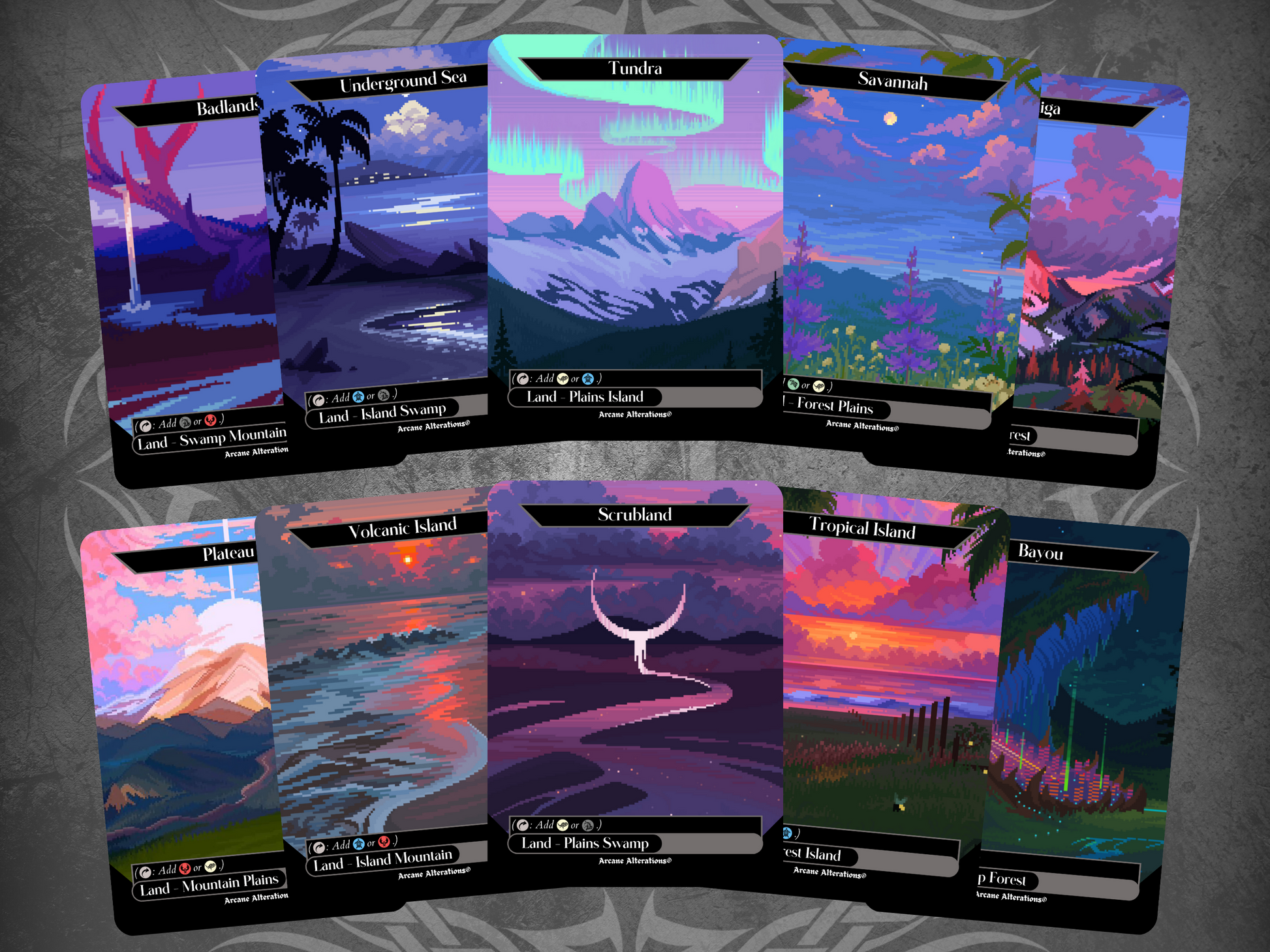 Full Art Pixel Land Bundle - Full Art Altered Art Custom Proxy Cards - Foil Full Art Pixel Land Bundle - Full Art Altered Art Custom Proxy Cards - Foil