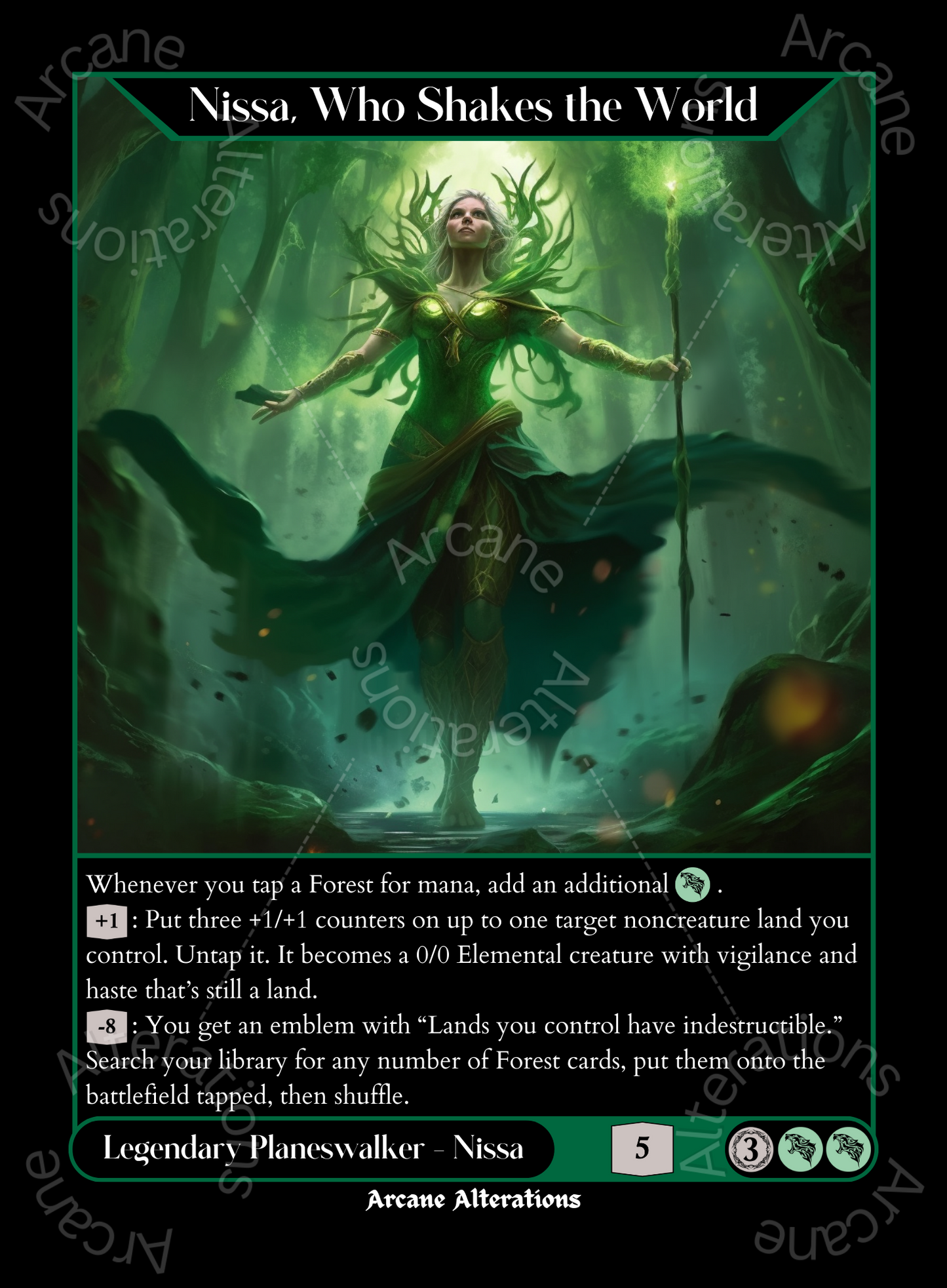 Nissa, Who Shakes the World - High Quality Altered Art Custom Proxy Cards