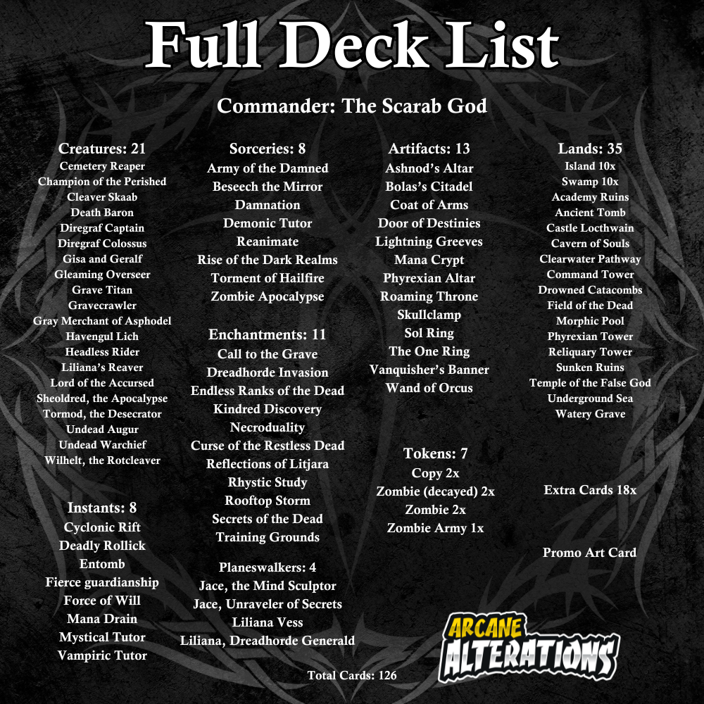 The Scarab God Zombie Tribal Reanimation Commander Deck Fully Customized