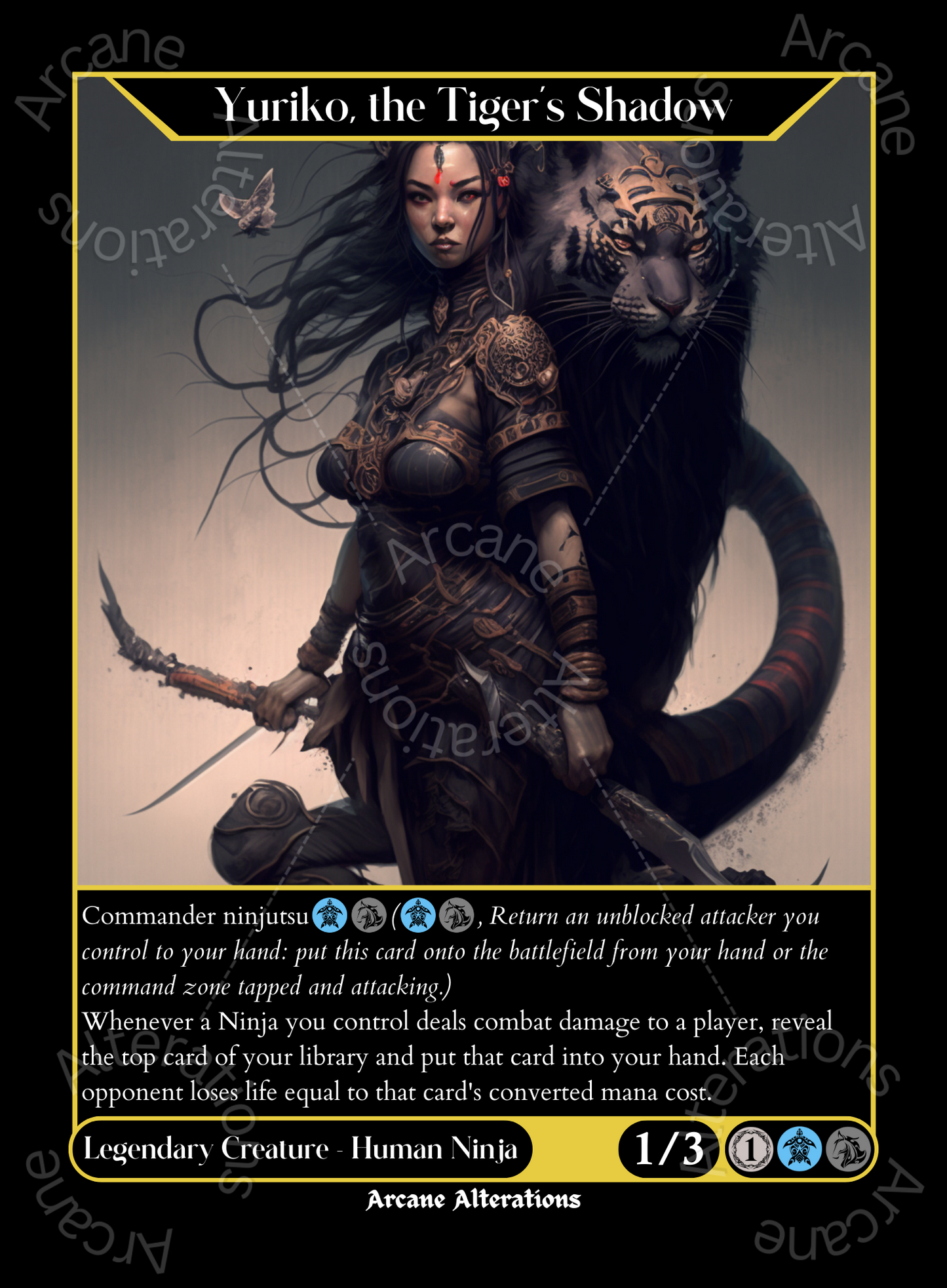 Yuriko, the Tiger's Shadow - High Quality Altered Art Custom Proxy Cards