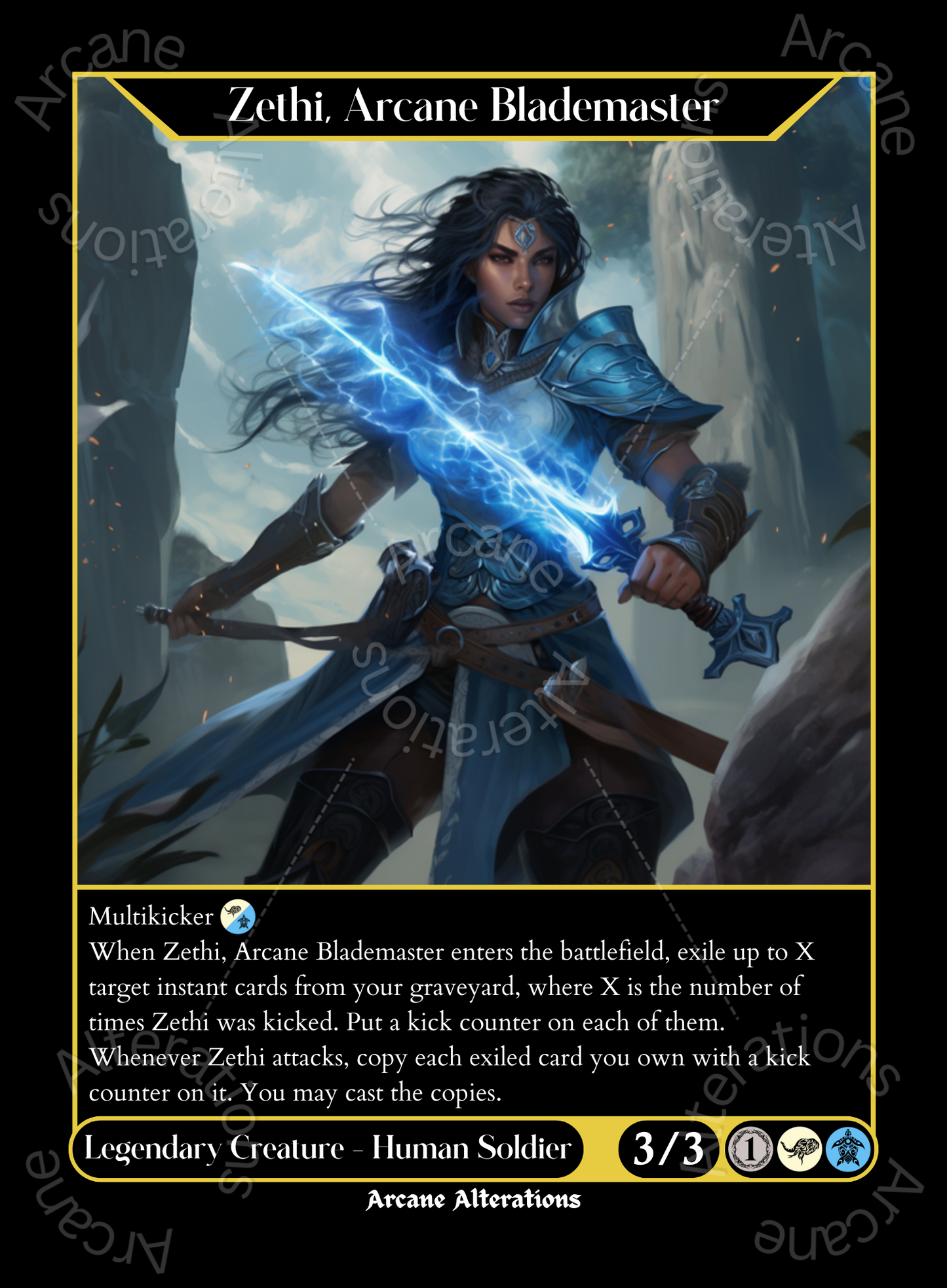 Zethi, Arcane Blademaster - High Quality Altered Art Custom Proxy Cards