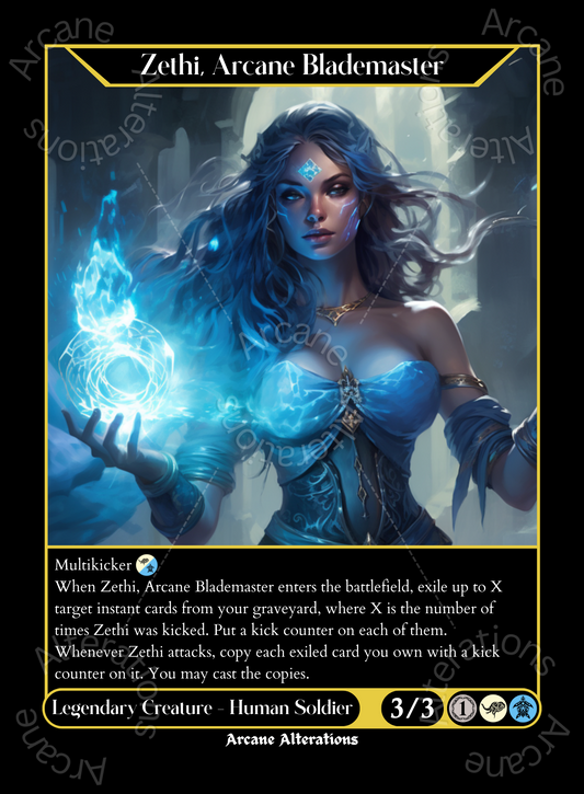 Zethi, Arcane Blademaster - High Quality Altered Art Custom Proxy Cards