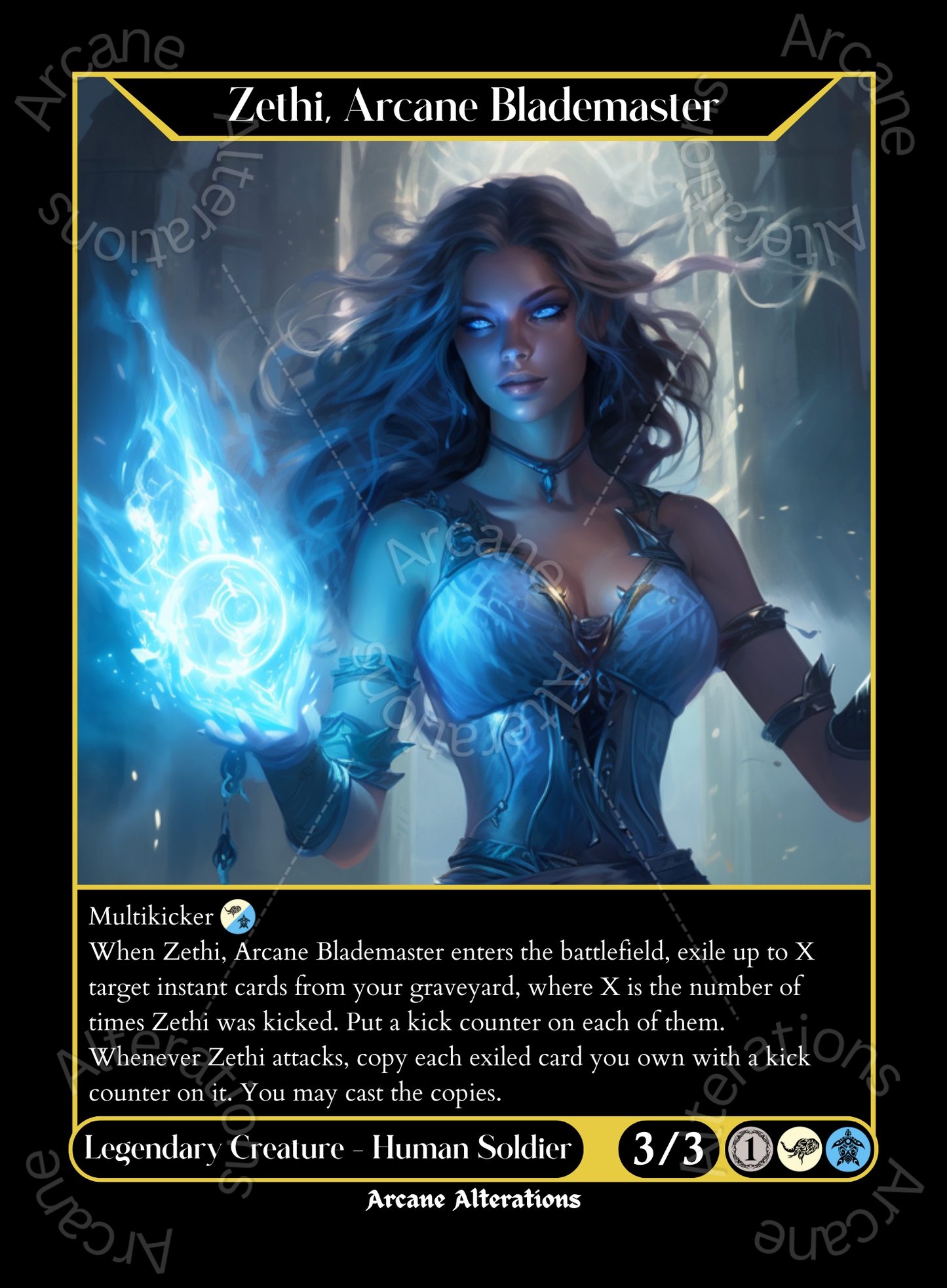 Zethi, Arcane Blademaster - High Quality Altered Art Custom Proxy Cards