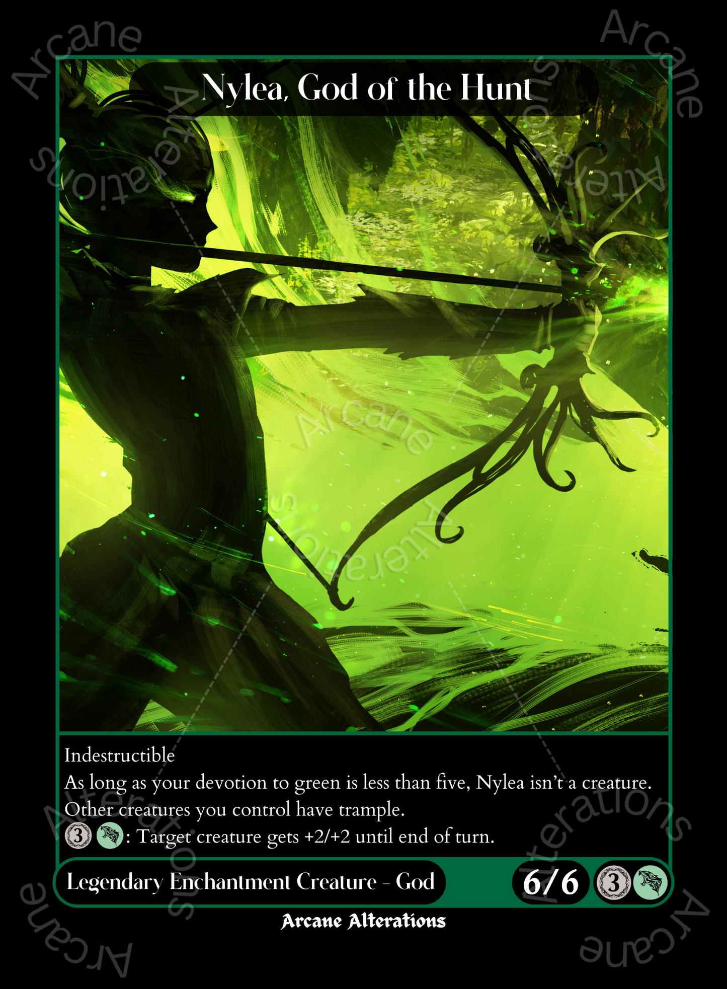 Nylea, God of the Hunt - High Quality Altered Art Custom Proxy Cards Arcane Alterations Nylea, God of the Hunt - High Quality Altered Art Custom Proxy Cards Arcane Alterations